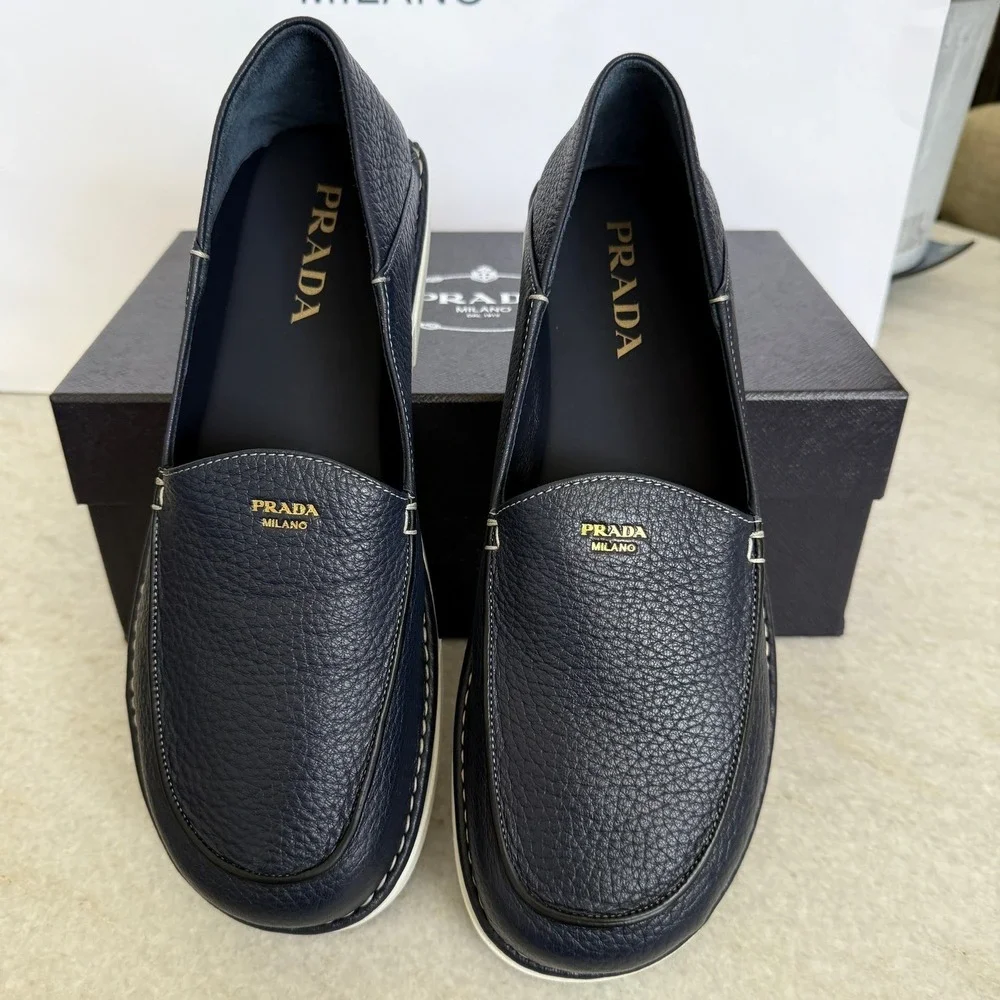 Prada Mens 2DF088 Baltico Blue Cervo Deerskin Leather Loafers UK 9